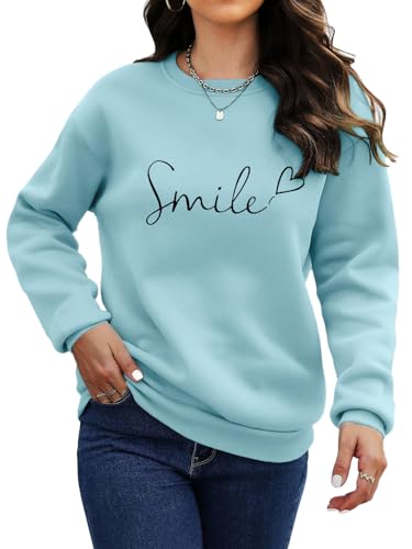 Titimiss Pullover Damen Sweatshirt Weihnachtspullover Briefe Drucken Langarm Fleecepullover Rundhals Pulli Herbst Winter Streetwear Sweatshirts ohne Kapuze C Blau M von Titimiss