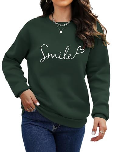 Titimiss Pullover Damen Sweatshirt Weihnachtspullover Briefe Drucken Langarm Fleecepullover Rundhals Pulli Herbst Winter Streetwear Sweatshirts ohne Kapuze C Dunkelgrün L von Titimiss