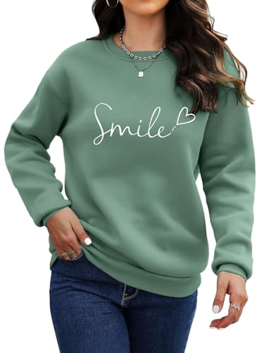 Titimiss Pullover Damen Sweatshirt Weihnachtspullover Briefe Drucken Langarm Fleecepullover Rundhals Pulli Herbst Winter Streetwear Sweatshirts ohne Kapuze C Grün M von Titimiss