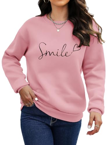 Titimiss Pullover Damen Sweatshirt Weihnachtspullover Briefe Drucken Langarm Fleecepullover Rundhals Pulli Herbst Winter Streetwear Sweatshirts ohne Kapuze C Rosa S von Titimiss