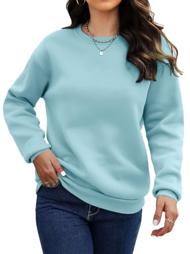Titimiss Sweatshirt Damen Ohne Kapuze Pullover Basic Fleecepullover Langarmshirt Herbst Winter Rundhals Pulli Casual Oberteile Tops mit Taschen A Blau XXL von Titimiss