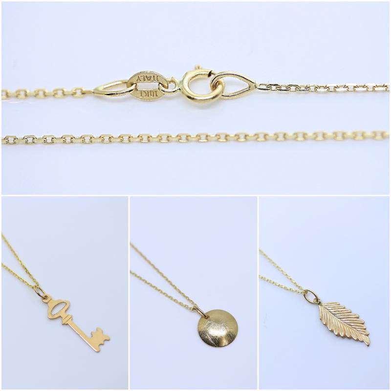 10K Solide Gelbgoldkette. Gelbgold 1 Mm Anker Ankerkette. Zarte Solid Gold Kettenhalskette. Wählen Sie Charm R-30 von TitinaJewelry