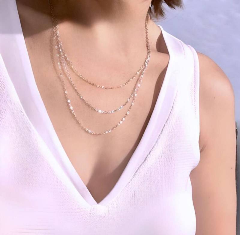 Drei Ton-Kettenhalskette. Rose Gold Über Sterling Silber. Länge 16 "2" Verlängerung. Strand Halskette von TitinaJewelry