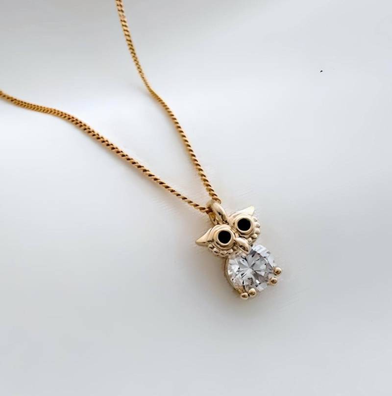 Kleine Goldene Eule An Vergoldeter Kette. Wählen Sie Silber Oder Gold Halskette Auf Sterling Kette von TitinaJewelry