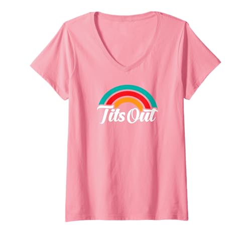 Damen Titten Raus mit Rainbow T-Shirt mit V-Ausschnitt Damen Titten Raus mit Rainbow T-Shirt mit V-Ausschnitt von Tits Out With Rainbow Design Studio