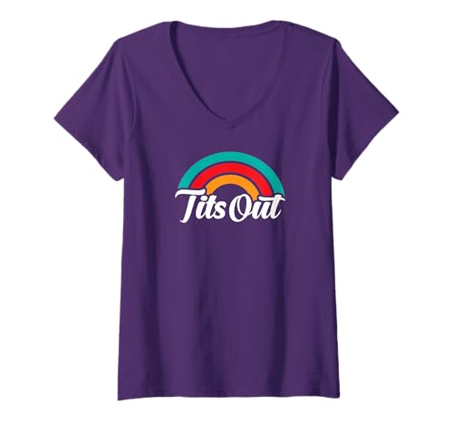 Damen Titten Raus mit Rainbow T-Shirt mit V-Ausschnitt von Tits Out With Rainbow Design Studio