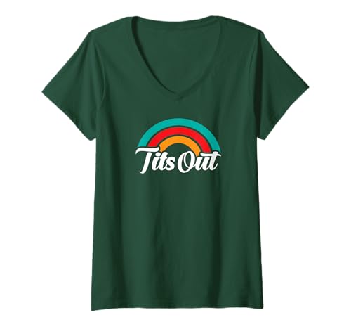 Damen Titten Raus mit Rainbow T-Shirt mit V-Ausschnitt von Tits Out With Rainbow Design Studio