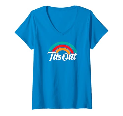 Damen Titten Raus mit Rainbow T-Shirt mit V-Ausschnitt von Tits Out With Rainbow Design Studio