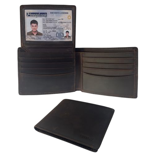 Tittaty Herren Leder Geldbörse mit RFID Blockieren Schutz Schlank Doppelfach Portemonnaie 2 ID Fenster 8 Kartenfächer, Dunkelbraun Brieftasche Geschenk für Männer von Tittaty