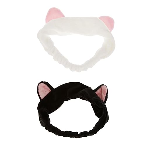 Tiuimk Niedliches Katzenohren-Stirnband für Gesichtswäsche, Make-up und Haarstyling, Weiß + Schwarz von Tiuimk