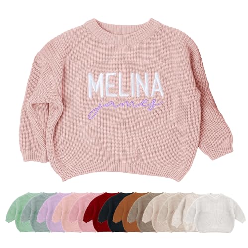 Tivhelrf Strickpullover für Kleinkinder mit individueller Namensstickerei – Rundhalspullover mit Langen Ärmeln – Herbst/Winter-Babykleidung von Tivhelrf