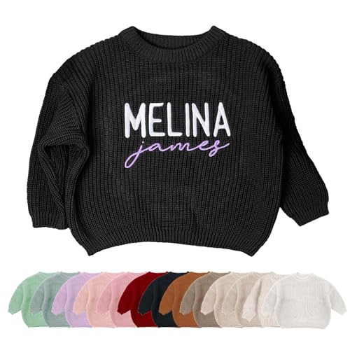 Tivhelrf Strickpullover für Kleinkinder mit individueller Namensstickerei – Rundhalspullover mit Langen Ärmeln – Herbst/Winter-Babykleidung von Tivhelrf