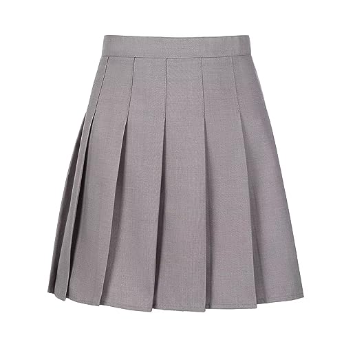 Tivifox Damen Mädchen Falten-Tennisröcke Hohe Taille A-Linie Rock Schuluniform Athletic Golf Skorts mit Shorts, 2T-4XL, Hellgrau, 4X-Groß von Tivifox