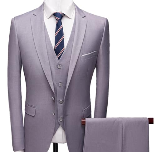 Herren Blazer 3-teilig Fitted Prom Party Single Breasted formeller Anzug Button Regular Business Solid Anzüge (Hellgrau,58) von Tiwate