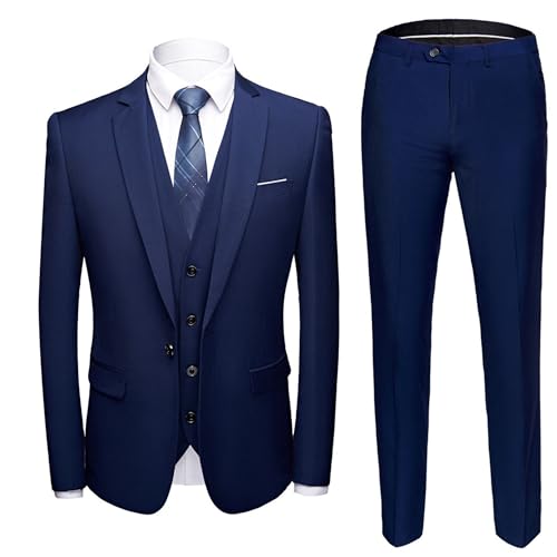 Herren Blazer 3-teilig Fitted Prom Party Single Breasted formeller Anzug Button Regular Solid Business Anzüge (Blau 3,64) von Tiwate