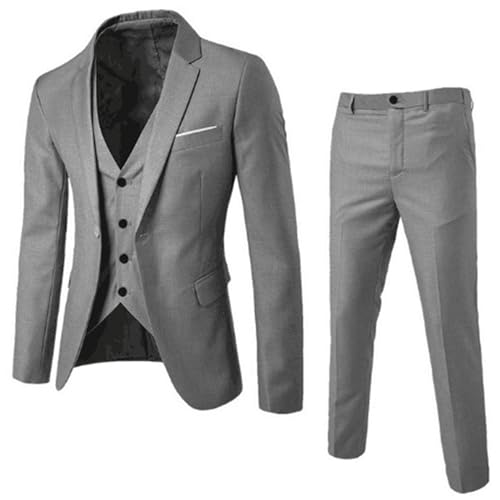 Herren Blazer 3-teilig Fitted Prom Party Single Breasted formeller Anzug Button Regular Solid Business Anzüge (Grau 1,52) von Tiwate