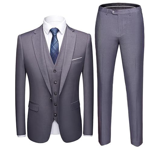Herren Blazer 3-teilig Fitted Prom Party Single Breasted formeller Anzug Button Regular Solid Business Anzüge (Grau 2,60) von Tiwate