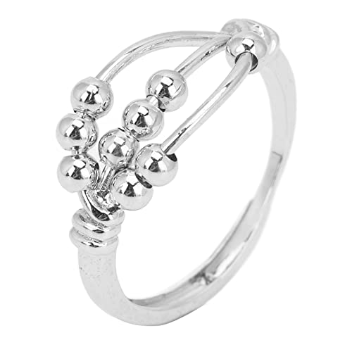 Tixiyu Silberne Angstringe Frauen und Mädchen, Verstellbarer Anti-Angst-Ring mit Perlen, Spinner-Daumen-Fidget-Ring aus 925er-Sterlingsilber, Aniexty-Ringe Zum Stressabbau von Tixiyu