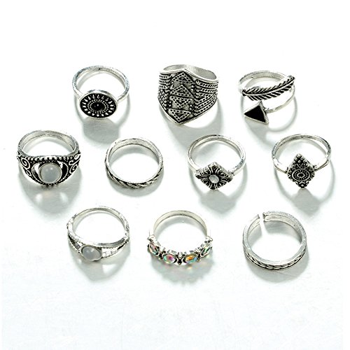 Tixqeaif 10 Stueck/Set Mode Blatt geometrische Ring Set Vintage Kristall Opal Knuckle Ringe Frauen Punk Ringe Schmuck-Set von Tixqeaif