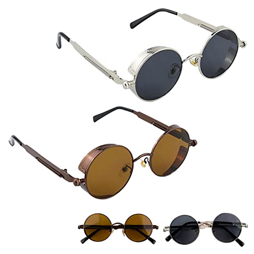 Tizund Retro Sonnenbrille im Steampunk 1 Stücke UV400-Schutz polarisierter Runde Brille Herren Damen Metallrahmen Spiegel mit tiefem Sonnenschutz Geeignet zum Autofahren und Angeln (Zufällige Farbe) von Tizund