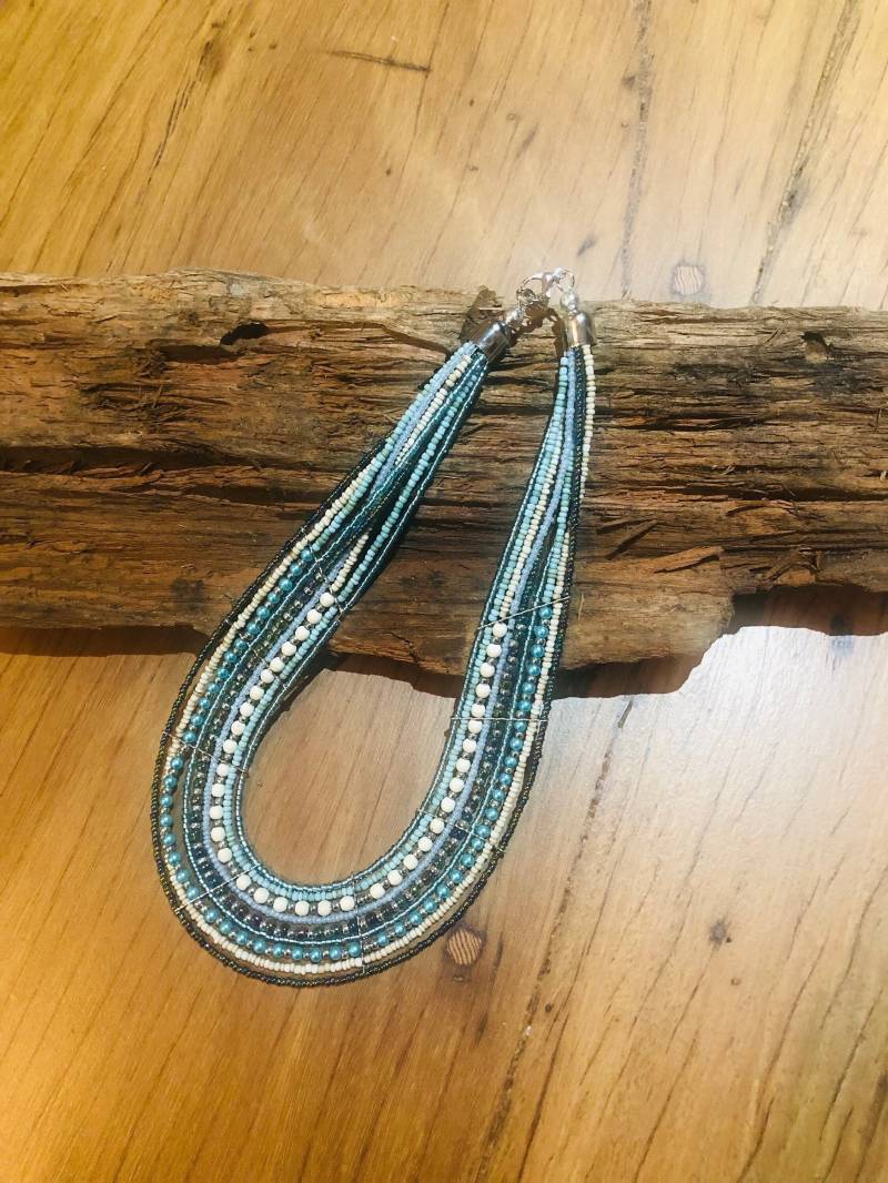 Handgemachte Perlen Türkis Und Blau Multi Strang Halskette von TjmdesignsStore