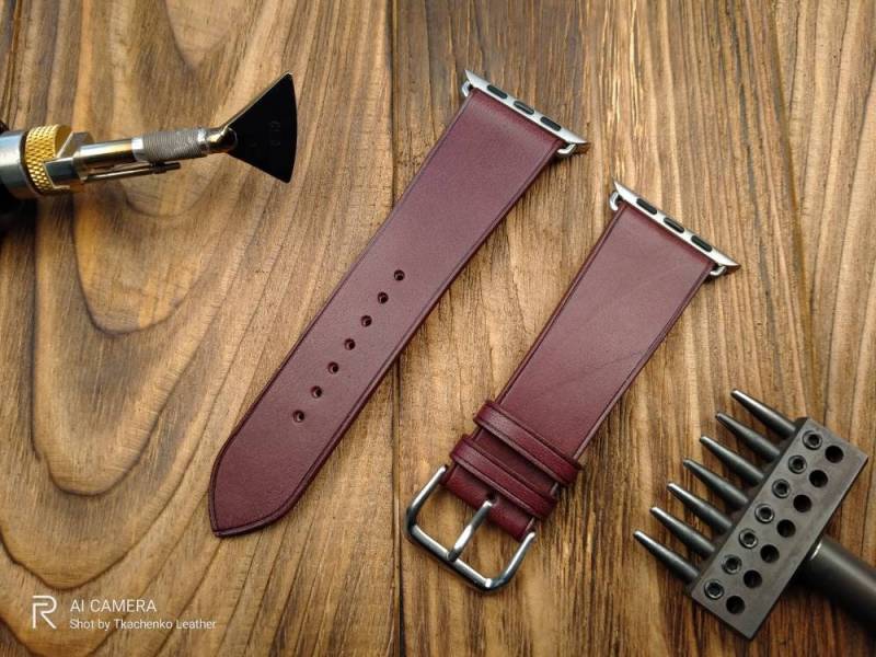 Burgunder Uhrenarmband Handgefertigtes Kalbsleder von TkachenkoWatchStrap