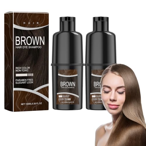 Tkekruh 2PC Naturbraun Haarfarbe Shampoo 100ml, Hair Dye Shampoo 3 in 1, Natural Instant Hair Dye Shampoo für graues Haar, Haarfärbemittel Färbt das Haar innerhalb von Minuten für Männer und Frauen von Tkekruh