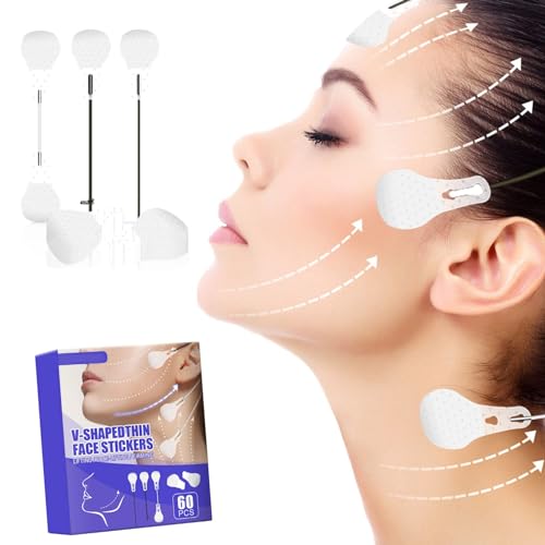 Tkekruh 60 Stück Face Lifting Tape,Fadenlifting Lifting Tapes Gesicht V-Form Gesicht Make-Up Gesicht Lift Werkzeuge Für Gesicht Unsichtbare DüNne Gesicht Aufkleber DüNne Gesicht Aufkleber von Tkekruh