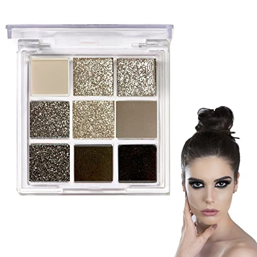 Tkekruh 9 Farben Smoky Makeup Lidschatten-Palette,Wasserdichte Glitzer Matt Augen Make up Kosmetik,Dunkelgrau & Schwarz Punk Lidschatten Halloween Make-up Palette mit Lidschattenpinsel von Tkekruh