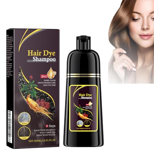 Tkekruh Naturbraun Haarfarbe Shampoo Hair Dye Shampoo 3-in-1 500ml, Instant Hair Shampoo, Einfach zu Benutzen Haarfärbeshampoo für Männer und Frauen, Fördert Das Haarwachstum von Tkekruh