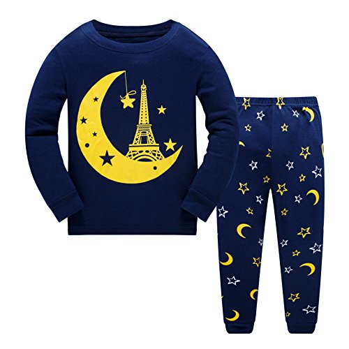 Tkiames Pyjama für Jungen, LKW, Dinosaurier, Kinder-Pjs mit langen Ärmeln, Nachtwäsche Gr. 7- 8 Jahre, blau von Tkiames