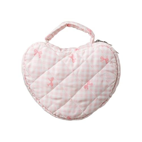 Gesteppte Kosmetiktasche in Herzform mit Blumen-Design, geräumige Reise-Kulturbeutel für Frauen und Mädchen, stilvolle Damen-Kosmetiktasche, F, Einheitsgröße von Tkidplw