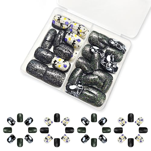Halloween Press on Nails French Tips Fake Acryl Square False Glue Stick Women Square False Nail von Tkidplw