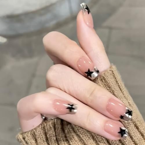 Quadratische Nägel zum Aufdrücken, glänzendes Design, französische künstliche Acrylkleber für Damen, Sarg, Mandel, französische Spitze von Tkidplw