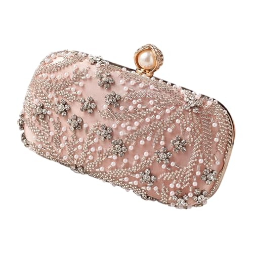 Tkidplw Elegante Abendtasche mit Perlenstickerei und funkelnden Strasssteinen, leichte Schultertasche für Hochzeiten, Partys, luxuriöses Abend-Accessoire mit Perlen, champagnerfarben, One Size von Tkidplw