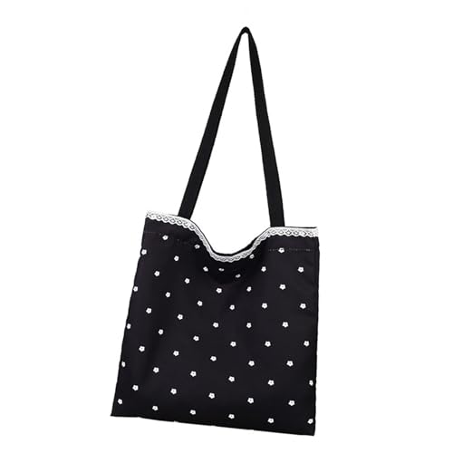 Tkidplw Schultertasche mit modernem Blumenmuster, reißfester Stoff, strukturiertes Design, multifunktionaler Stauraum, Blumenspitze, Leinen-Schultertasche, Schwarz , One Size von Tkidplw
