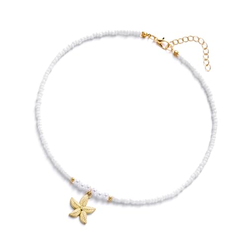 Tkidplw Seestern-Anhänger, Perlen, Halskette, verstellbare Länge, tragbarer Schmuck für Strandurlaub und Partys, Strandurlaub, Perlenschmuck, Einheitsgröße, Wie beschrieben, Wie beschrieben von Tkidplw