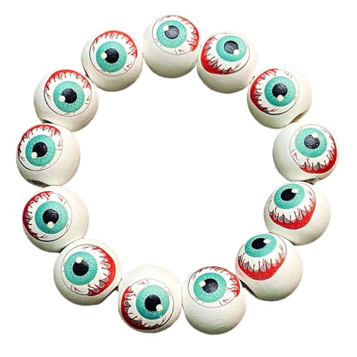 Tkidplw Trendiger Halloween-Charm-Armreif, Holzperlen, einzigartiges Skelett-Auge, Bluttropfen, Kürbis-Design, Handkette für Damen, stilvolles Halloween, Einheitsgröße, Wie beschrieben von Tkidplw
