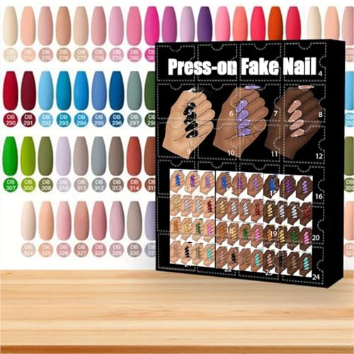 Fake Nails Adventskalender 2024, Beauty Nail Adventskalender, 24pcs Press on Removable Glue on Fake Nails, Christmas Adventskalender Nail Art Zubehör Geschenke für Frauen Mädchen DIY Nail Favors (C) von Tkukkwr