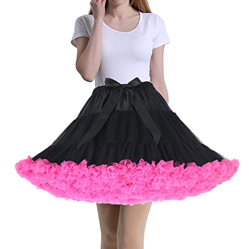 Tmade Damen Tüll Petticoat Tutu Party Mehrschichtiger Puffy Cosplay Rock, BlackRoseRed, Länge 40cm, Taille 56-100cm von Tmade