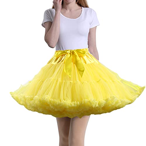 Tmade Damen Tüll Petticoat Tutu Party Mehrschichtiger Puffy Cosplay Rock, Gelb, Länge 40 cm, Taille 56-100 cm von Tmade