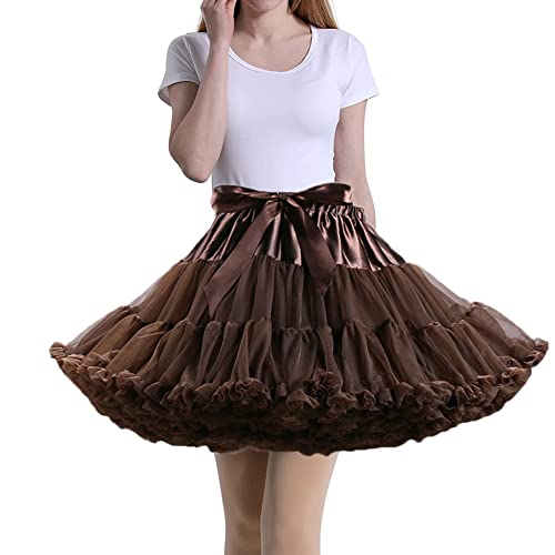 Tmade Damen Tüll Petticoat Tutu Party Mehrschichtiger Puffy Cosplay Rock, Kaffee, Länge 40 cm, Taille 56-100 cm von Tmade