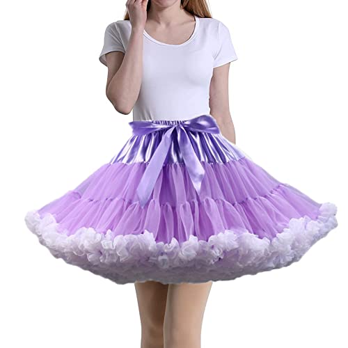 Tmade Damen Tüll Petticoat Tutu Party Mehrschichtiger Puffy Cosplay Rock, PurpleWhite, Länge 40cm, Taille 56-100cm von Tmade