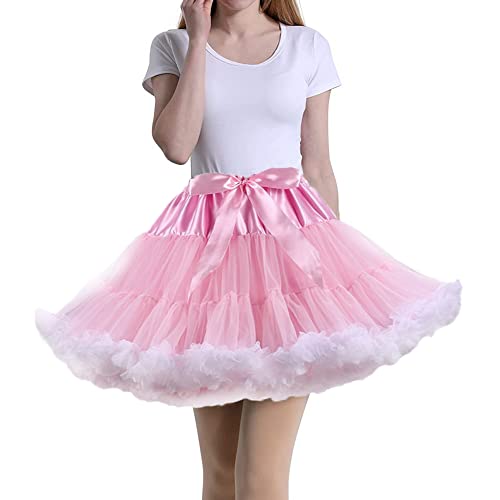 Tmade Damen Tüll Petticoat Tutu Party Mehrschichtiger Puffy Cosplay Rock, Rosa, Länge 40 cm, Taille 56-100 cm von Tmade