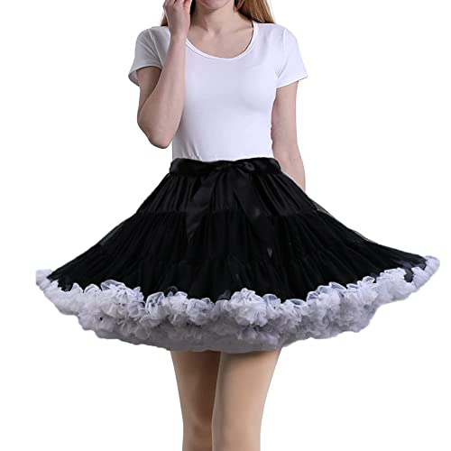 Tmade Damen Tüll Petticoat Tutu Party Mehrschichtiger Puffy Cosplay Rock, SchwarzWeiß, Länge 40cm, Taille 56-100cm von Tmade