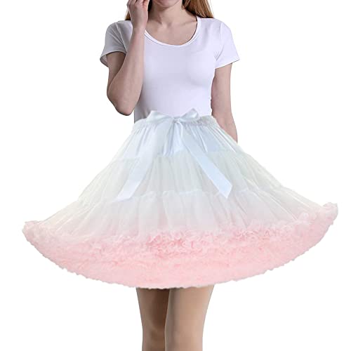 Tmade Damen Tüll Petticoat Tutu Party Mehrschichtiger Puffy Cosplay Rock, WeißPink, Länge 40cm, Taille 56-100cm von Tmade