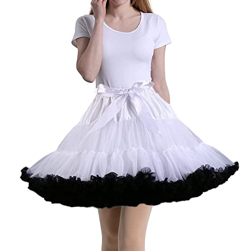 Tmade Damen Tüll Petticoat Tutu Party Mehrschichtiger Puffy Cosplay Rock, WeißSchwarz, Länge 40cm, Taille 56-100cm von Tmade