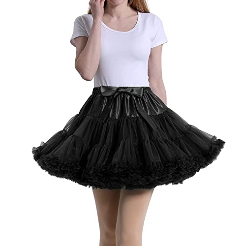 Tmade Damen Tüll Petticoat Tutu Party Mehrschichtiger Puffy Cosplay Rock, Schwarz, Länge 40 cm, Taille 56–100 cm von Tmade