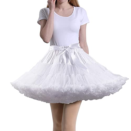 Tmade Damen Tüll Petticoat Tutu Party Mehrschichtiger Puffy Cosplay Rock, Weiß, Länge 40 cm, Taille 56-100 cm von Tmade