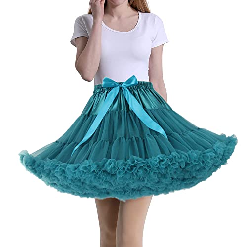 Tmade Damen Tüll Petticoat Tutu Party Multi-Layer Puffy Cosplay Rock, PeacockBlue, Länge 40cm, Taille 56-100cm von Tmade